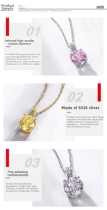 Detailed view of S925 silver necklaces with rose-cut stones in pink, yellow and white
