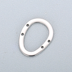 Polished silver stainless steel irregular oval pendant with four connecting holes for DIY jewelry
