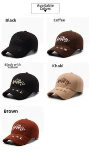 Detailed grid view showcasing five different colors of embroidered cotton baseball caps