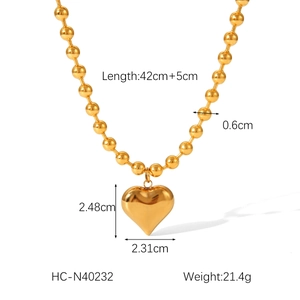 Detailed size specifications for 18K gold stainless steel heart pendant necklace