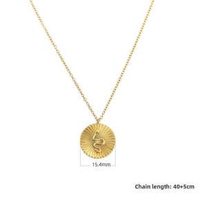 Detail view of gold snake pendant with sunburst texture, 15.4mm diameter and 45cm chain