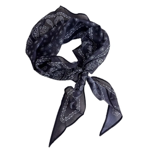 Classic black paisley scarf necklace featuring vintage floral prints and tied knot design