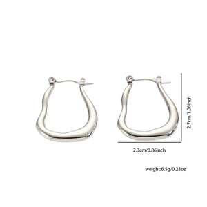 Irregular silver steel hoop earrings dimensions showing 2.7cm height and 2.3cm width