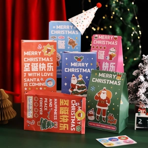 Holiday Christmas Gift Bags White Cardboard Portable Handle Packing For Candy And Snacks Cartoon Santa Snowman Patterns