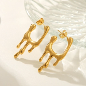 Minimalist 18k gold plated stainless steel lava style U-shaped stud earrings for women