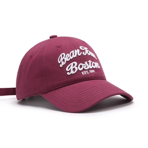 Classic burgundy baseball cap featuring 3D white embroidery Bean Town Boston design