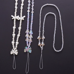 Three-piece set of elegant pearl bow and colorful acrylic heart phone charms