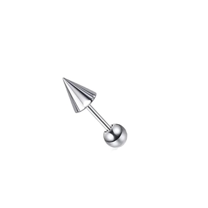Polished titanium steel barbell tongue ring with silver conical and spherical screw ends