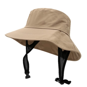 Outdoor khaki sun hat with wide brim and adjustable chin strap for hiking and fishing