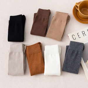 Set of ribbed cotton calf socks in seven earth tones with a cozy knit texture