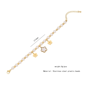 Detailed specs of the pearl evil eye bracelet showing length 17+4cm and weight 8g