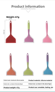 Tableau des tailles du spatule en silicone translucide de 25,3x12cm et ses couleurs variées