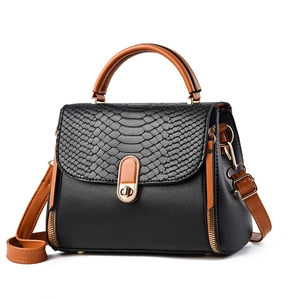 Chic black and brown mini crossbody bag with snakeskin texture and gold metal buckle