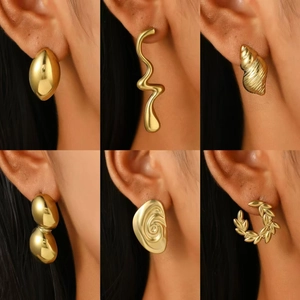 Abstract Geometric Stainless Steel Earrings 18K Gold Plated Irregular Waterdrop Shell Spiral Studs For Women Vintage Jewelry