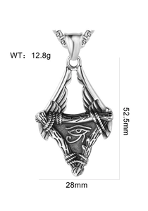 Detailed dimensions of vintage stainless steel Eye of Horus pendant weighing 12.8g