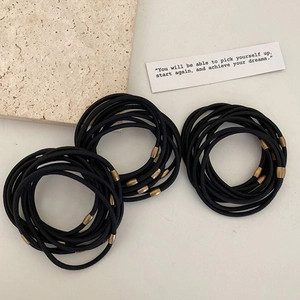 Durable high-elastic black hair ties with gold metal beads in a three-pack set