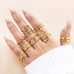 Minimalist Gold Plated Stainless Steel Snake Ring For Women Adjustable Open Band Chunky Stackable Fashion Jewelry