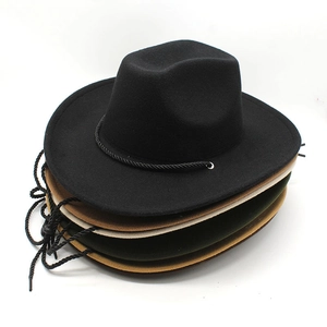 Chapeaux de cowboy classiques en feutre à large bord en plusieurs couleurs avec cordon