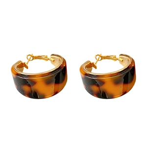 Retro amber resin hoop earrings with gold plating in a classic C-shape design