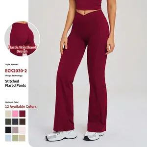 Pantalon Yoga Évasé Taille Haute Femmes Sensation Nue Ceinture En V Poches Latérales Legging Évasé Fitness Gym