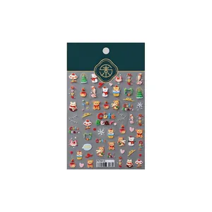 3D Christmas bear nail art stickers featuring festive trees and snowmen TS-3913