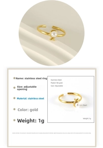 Detailed spec sheet for 18k gold plated stainless steel ring with pearl detail