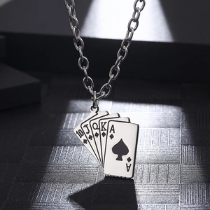 Hiphop silver spades royal flush poker card pendant necklace in durable stainless steel