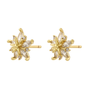 Sparkling gold star stud earrings with white zircon stones on a clean white background