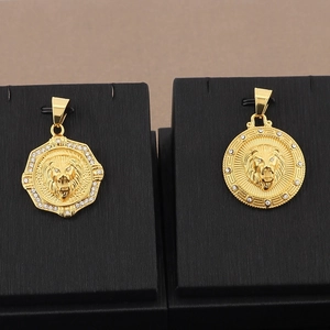 Hip hop lion head pendants in octagonal and round shapes with sparkling rhinestones