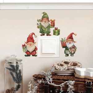 Christmas Gnome Wall Stickers PVC Removable Watercolor Nordic Style Decals For Light Switch Bedroom Bathroom Decor