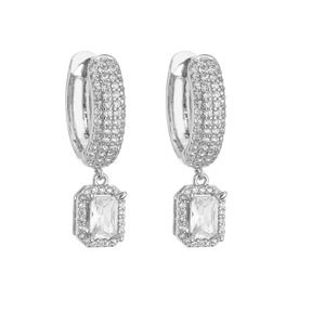 Sparkling square pave stud earrings with silver finish and cubic zirconia inlay
