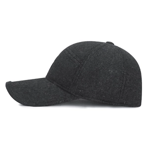 Winter thermal baseball cap in dark grey wool blend with ear flaps for men