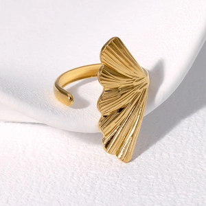 Ginkgo Leaf Open Ring Stainless Steel 18K Gold Plated Adjustable Minimalist Jewelry For Women