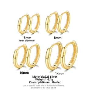 Size comparison chart of 925 sterling silver hoop earrings in 6mm to 14mm inner diameters