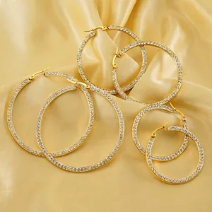 Hoop Earrings 18K Gold Plated Stainless Steel Pave Zircon Luxury Exaggerated Round Circle Jewelry For Women