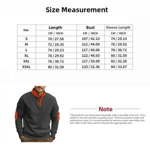 Detailed size chart for heavy-weight colorblock pullover hoodie with metric and imperial units