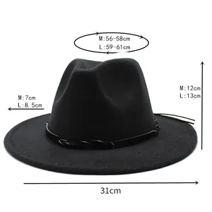 Detailed size chart for wide brim fedora hat showing M and L dimensions in centimeters