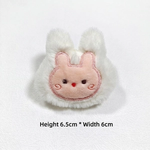 Detail view of plush white rabbit cartoon accessory with dimensions 6.5cm x 6cm