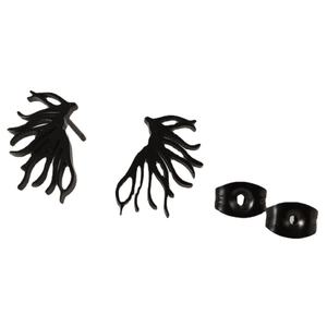 Irregular black coral shape stainless steel stud earrings with hollow design for women