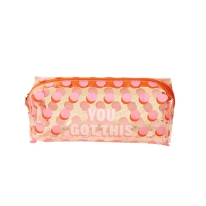 Transparent PVC cosmetic bag with orange dots and You Got This slogan print