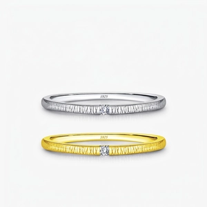 925 Sterling Silver Ring For Women Square Zircon Inlaid Minimalist Irregular Textured Line Band Stackable Jewelry
