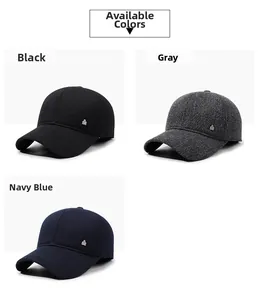 Three color options for men's winter baseball hats: black, grey and navy blue with crown logo