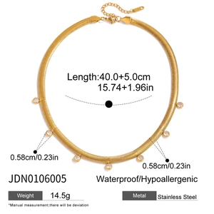 Detailed specs of stainless steel gold snake chain necklace with size info and features