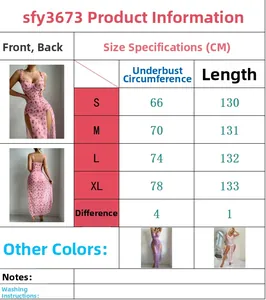 Size chart for floral print lace slip dress showing measurements from S to XL sizes
