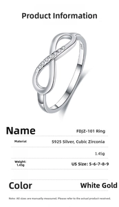 Detailed close-up of S925 sterling silver infinity ring with cubic zirconia stones