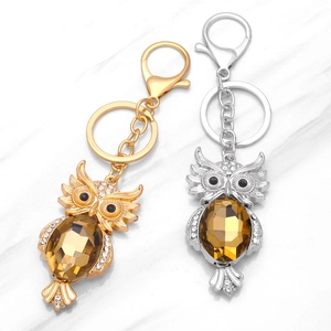 Fashion Owl Rhinestone Keychain Metal Bag Charm Car Pendant Accessory For Women Men Gold Silver Jewelry Gift