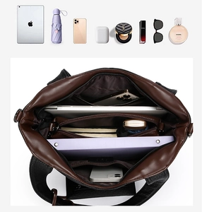 Interior view of large capacity tote bag with organized compartments for daily essentials