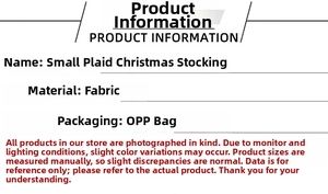 Spécifications du petit bas de Noël à carreaux en tissu avec un emballage en sac OPP.