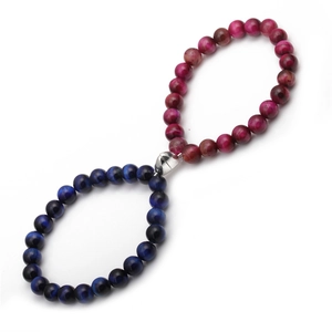 Set braccialetti magnetici cuore per coppie con perline occhio di tigre blu e rosa