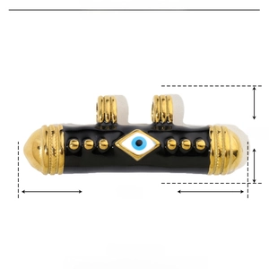 Technical drawing of evil eye cylinder pendant showing 39mm length and 14mm diameter